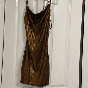 Elegant Metallic Gold  Dress by Pretty Little Thing Kourtney Kardashian Size 2